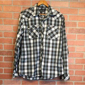 NWT Mens Plaid Western Shirt Hawks Bay Size L Long Sleeve Pearl Snap